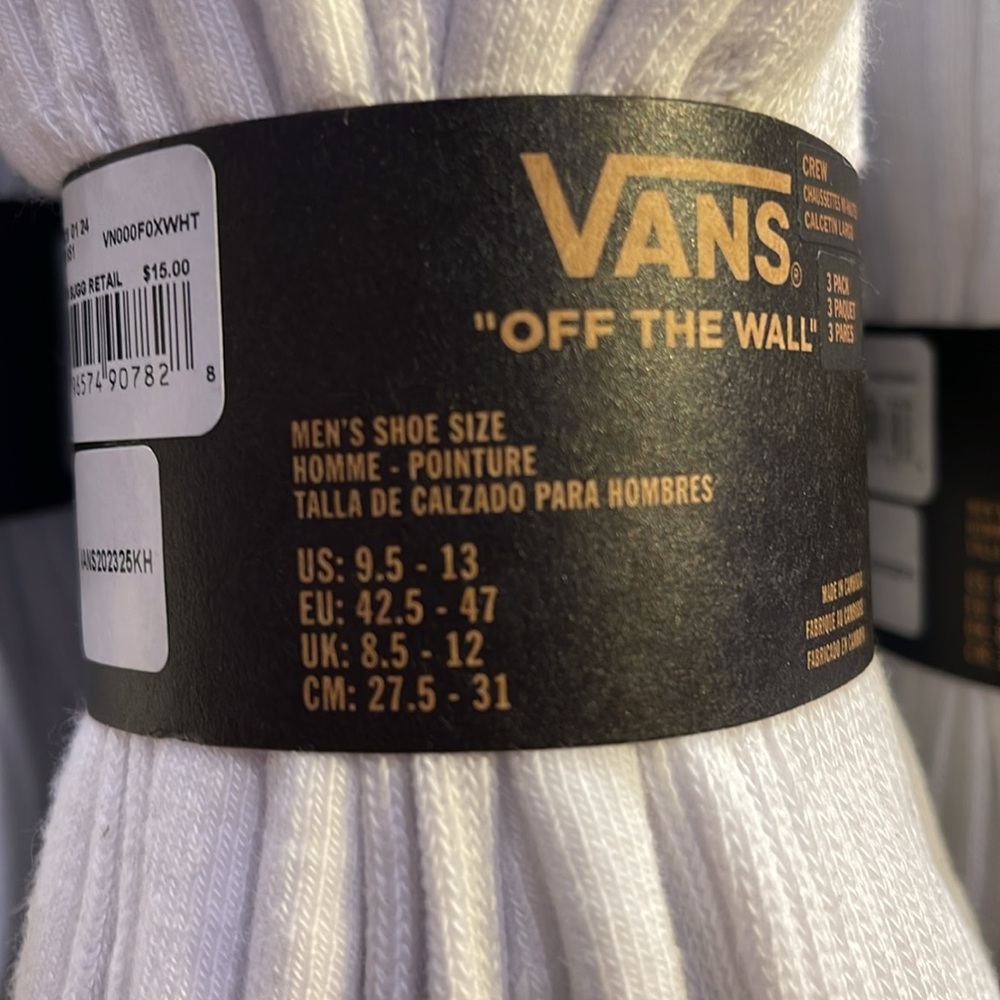 Vans Socks 3 pairs set CREW VANS.
"OFF THE WALL" White/White
NWT - Picture 11 of 16